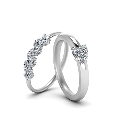 Image of Choose Your Gemstone Unique Diamond CZ Bridal Ring Set 925 Sterling Silver Heart Shape Wedding Ring Sets Matching Jewelry Wedding Jewelry Easy to Wear Gifts US Size 4 to 12