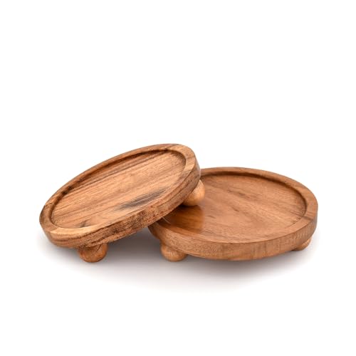 Mahasu Soporte de exhibición redondo de madera de acacia para exhibición de granja para encimera de cocina o baño (6 x 6 x 1.5 pulgadas) (juego de 2)