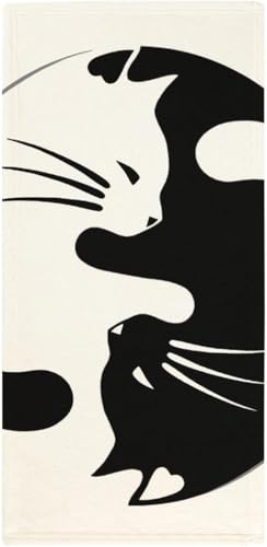 フェイスタオル 陰陽 猫柄 タオル 35X73cm 長め 大きめ ハンドタオル サンゴフリース生地 耐久性 ふわふわ ソフト 柔らか肌触り 肌に優しい やわらか 軽い 薄手 吸水速乾 抗菌防臭 家庭用、温泉、砂浜、スポーツなどにも最適 部屋の雰囲気を変える