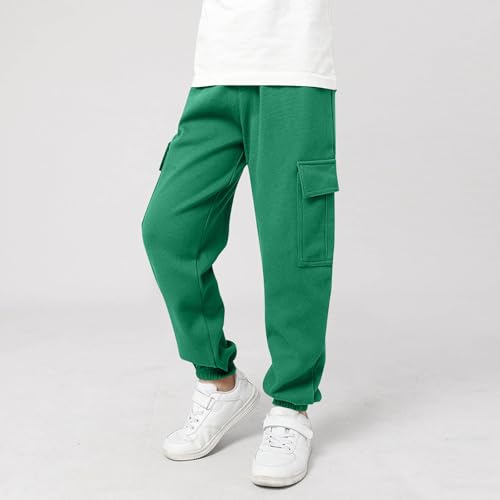 Kids Joggers Casual Cargo Sweatpants Elastic Waist Loose Athletic Pants with Flap Pockets for Girls Boys 5-13 Years4