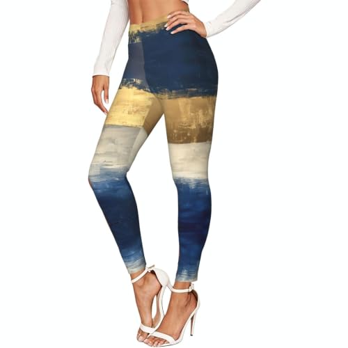 Leggings para mujer en azul, blanco y dorado ideales para gimnasio, senderismo y paseos urbanos