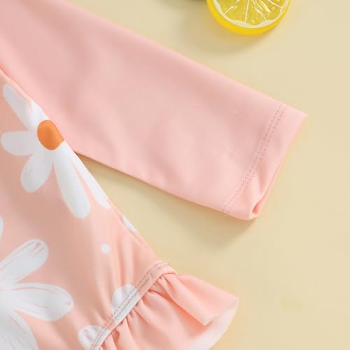 Newbgclo Infant Toddler Baby Girl One-Piece Swimsuit Floral Print Zipper Bathing Suit Ruffled Long Sleeve Rash Guard Swimwear4