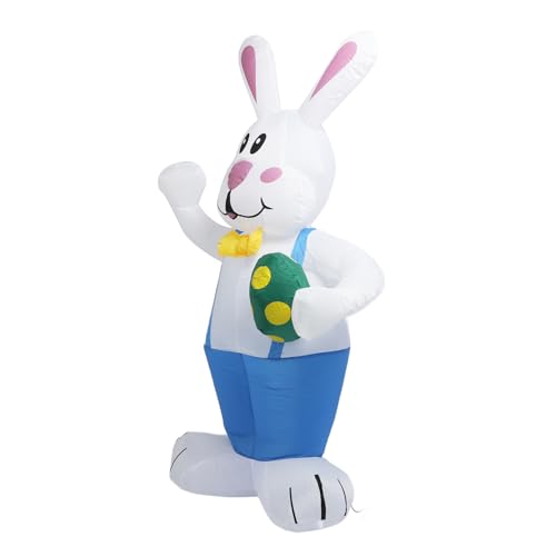 Aufblasbarer Frohe Ostern, 6,5 Fuß Hoher Blauer Osterhase mit Osterei, Aufblasbare Hofdekoration, Riesiger Hase mit LED-Lichtern Feiertagsparty, IP44 (EU-Stecker 220-240 V)