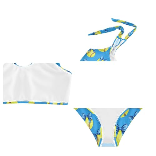 Image of Girls Swimsuit Two Piece Swimwear Bikini Set Pink Bow Softball Bathing Suit for 3-12T,