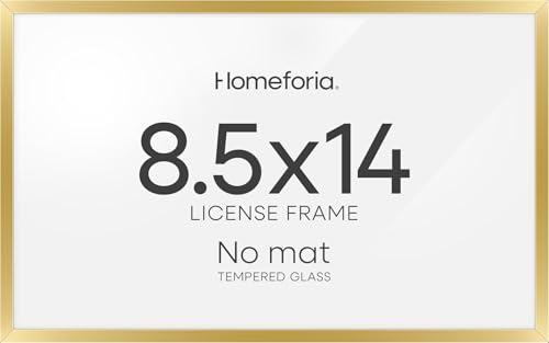 Image of Homeforia 8.5x14 Marriage License Frame Gold, High End Metal 8.5 x 14 Marriage Certificate Frames, 8.5by14 Picture Frame for Wall & Tabletop, 8.5 by 14 Photo Frames, Tempered Glass, Wall Kit, Set of 1