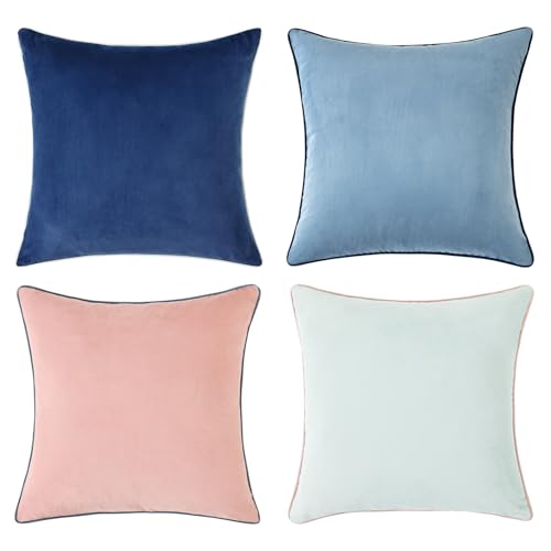 Mecatny Velvet Decorative Throw Pillow Covers 18x18 Set of 4 Blue/Pink by Mecatny - Used condition - Image 7