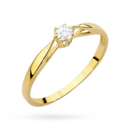 MARKO Élégante bague en or 333 avec solitaire - Bague de fiançailles en or véritable, Or jaune, Zircone cubique
