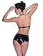 Frauen Schwarz Latex BH,Handgefertigte Naturkautschuk Bikini-Oberteil mit Knöpfen auf der Brust für Neuheit Club Tragen-S