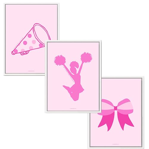 LARKINROAD Cheerleading Poster Set, Coquette Bow Pink, 3 Pieces, 300 GSM, Unframed (12 x 16 in), Cheer Decor for Girls Room, Motinational Cheer Wall Decor