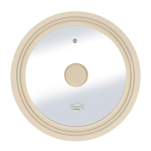 MENASTYL - Couvercle universel multitaille 26/28/30 cm en verre trempé et silicone souple - Anti-éclaboussures - Résistant, ergonomique et compatible...