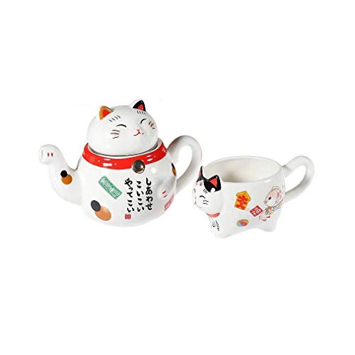 lachineuse - Service à Thé Japonais Maneki Neko - Avec Théière & Tasse en Porcelaine -...