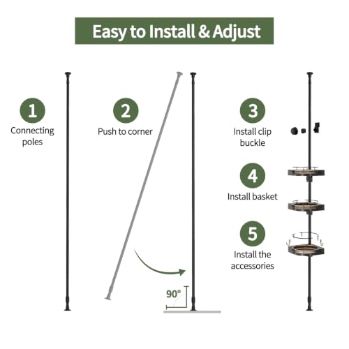Image of akinbas 360 Rotating Shower Caddy Tension Pole with 4-Tier Rustproof Lazy Susan 35-128 Inch No Drilling Coner Shelves Adjustable Shower Rack for Bathroom Bathtub Washbasin Plant Storage (Black+Gold)
