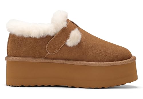 Platform Snow Boots for Women Genuine Suede Water Resistant Winter Warm Cozy Fur Fleece Lined with Adjustable Buckle Short Ankle Fuzzy Boot2