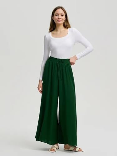 Image of KOTTY Women's Wide-Leg Trouser|Palazzo Pants|High Waist Flowy Trousers with Drawstring|Lightweight Casual & Travel Wear|Women Trousers Pants
