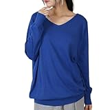 [Four leaf] 薄手 Vネック ニット レディース セーター 長袖 コットン 綿 100 トップス 体型カバー ゆったり 無地 カジュアル きれいめ 上品 秋冬 春 洗える デイリー オフィス (JP, アルファベット, XL, ブルー)