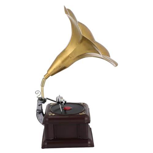 Gramophone Décoratif Vintage en Fer Peint Bronze Objet Déco à Manivelle