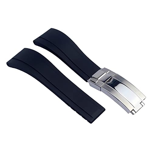 ゴム時計ストラップロレックス用チューダーリストバンド 20 ミリメートル 21 ミリメートル黒青緑防水シリコン時計バンド (Color : Black silver clasp, Size : 21mm)