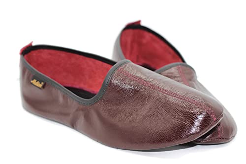 Women's Indoor Leather Slippers Bordeaux Traditional Babouche House Shoes Moccasin2