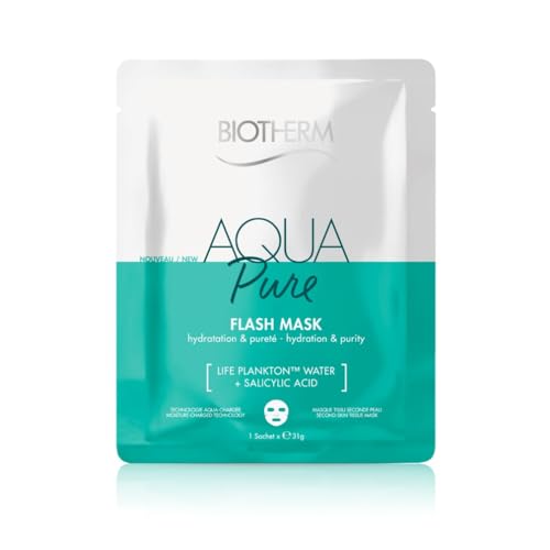 Biotherm, Aqua Pure Flash Mask, Mascarilla Facial Hidratante Efecto Purificador Instantáneo, Purifica e Hidrata la Piel en Profundidad, Con Ácido Salicílico y Life Plankton, Para Todo Tipo de Piel