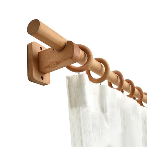 Barra de cortina de madera resistente montada en la pared, 1 pulgada de diámetro, riel único con soporte, 39.4 pulgadas, barra de cortina lateral de madera maciza para decoración del hogar