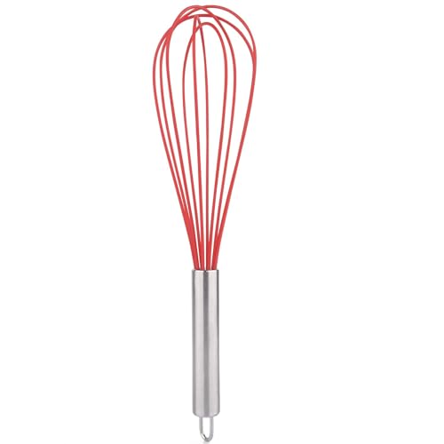 CHEFZOCO Batidor manual, Varillas de batir, Mezclador manual, Batidor de cocina, Batidor de huevos, Apto para Mezclar, Revolver la Masa, Huevos, Longitud 20 cm, Silicona y Acero inoxidable, Rojo