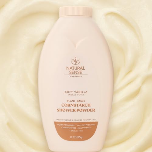Natural Sense Plant-Based Cornstarch Shower Powder, Soft Vanilla, Talc-Free, 10