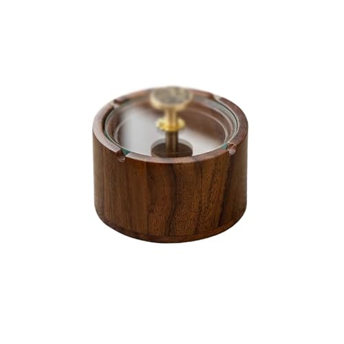 FURUIM2024M Ceniceros de nogal estilo chino con tapa de cristal, cenicero de escritorio, cenicero portátil para interiores y exteriores, para habitación, dormitorio, exterior, etc. Ceniceros para el