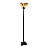 Lavish Home Tiffany Style Floor Lamp – Mission Design Art Glass Torchiere Lighting LED Bulb Included- Vintage Look Handcrafted Accent Decor