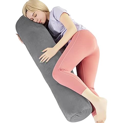1 MIDDLE ONE Body Pillow for Adults, Bolster Pillow with Removable Velvet Cover, Long Round Cervical Roll Pillow, 47¡± x 7.87¡±, Grey Cover