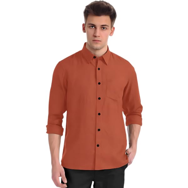 Unstitched Cotton Shirt (1.60m) Fabric - Exclusively for Men's (Burnt Orange)-image-41