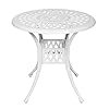 MEETWARM 31 Round Patio Bistro Table Outdoor Cast Aluminum Small Dinning Table with 2 Umbrella Hole White