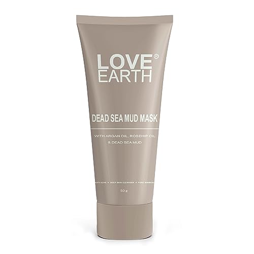 Love Earth Dead Sea Mud Mask with Argan Oil and Rosehip Oil For Acne, Deep Skin Cleaning & Open Pore Minimising 50g