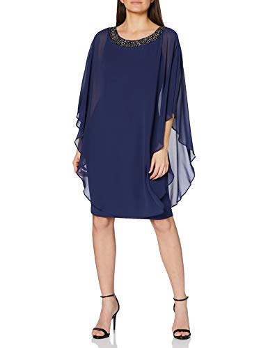 Gina Bacconi Beaded Neck Crepe and Chiffon Vestido, Azul (Marino), 38 para Mujer