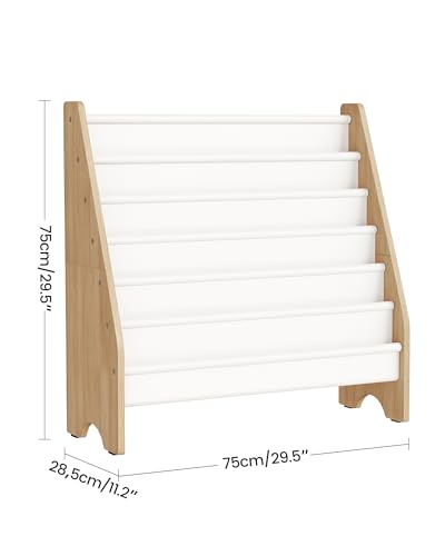 Image of CHOEZON 6-Tier Kids Bookshelf, Book Shelf for Kids Room, Sling Bookcase, Magazine and Book Storage Rack, Large Capacity Book Organizer for Nursery, Bedroom, Playroom, White and Natural MCW07WB