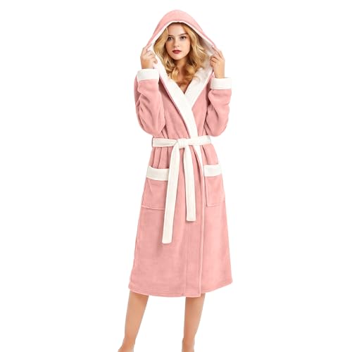 Image of HEARTNICE Womens Hooded Fleece Robe, Soft Bathrobe for Womens, Cute Long House Coat