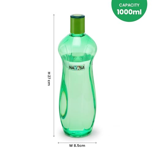 Image of Nayasa Loopy 1000 ML Pet Plastic Fridge Water Bottles Set of 6 | BPA Free | Leak Proof | Airtight Lid | Green