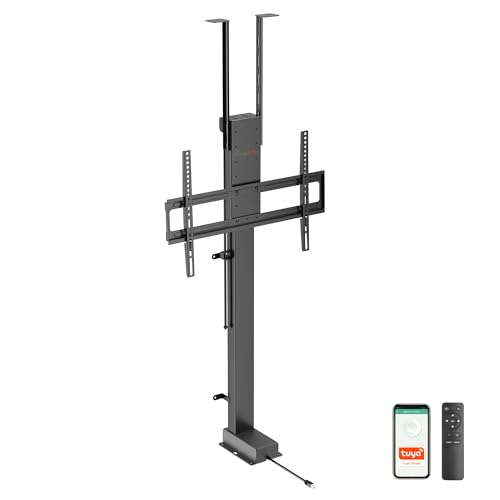 EasyLife Ascensor de TV Motorizado para Montaje en Suelo, Techo o en Mueble – Control Smart Home con Elevación y Descenso, Mando a Distancia Incluido, 43–88 Pulgadas hasta 60KG, VESA 600x400 - Negro
