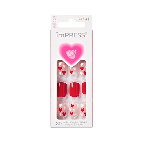 KISS imPRESS Valentine’s Day Press On Nails, ‘Full Heart’, Red, S...