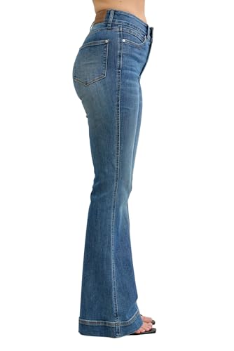 Judy Blue Womens Jeans - High Waisted Flare Tummy Control Double Button Wide Bootcut3