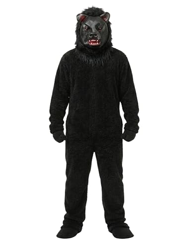 Image of Premium Fur Black Bear Mascot Costume, Full Body Soft Plush Animal Costume with Realistic Mask, Jungle Theme for Kids & Adults, Halloween & Stage Show Outfit