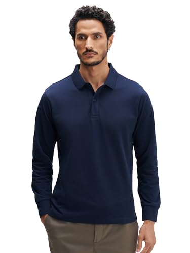 Image of XYXX Men's Solid Cotton Polo T-Shirt | Polo Neck Tshirts | Full Sleeves | Solid-Regular Fit