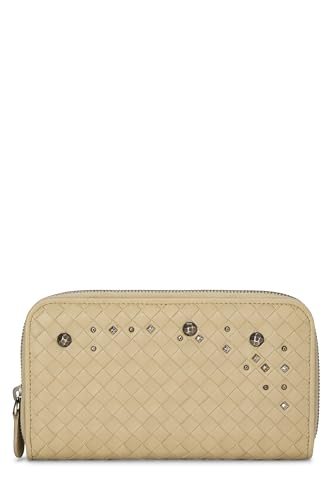 Pre-Loved Beige Intrecciato Studded Zip Around Wallet, Beige