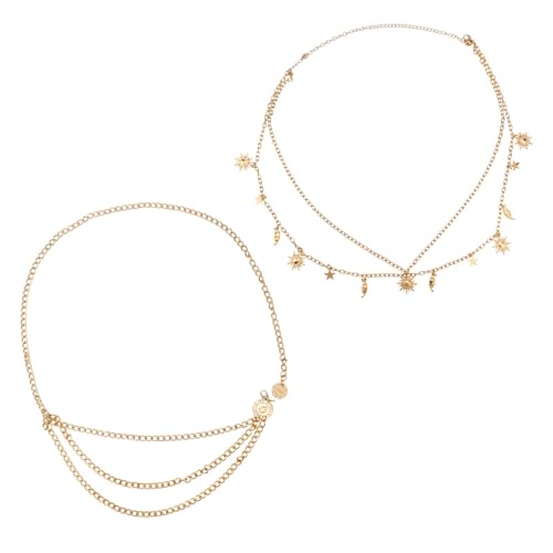 2 Pcs Gold Metal Waist Chain Set, Dainty Sunflower Body Chain Fashion Sun & Moon Waist Jewelry Adjustable Multilayer Body Jewelry Accessories for Women Dresses Jeans Decor Supplies3