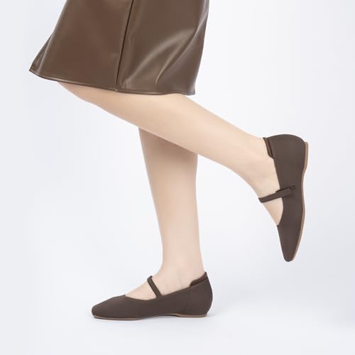 Image of Cusolemore Mary Jane Flat Shoes for Women with Arch Support and Concealed Low Wedge Heel, Comfortable Women Square Toe Ballet Flats Knit Dress Shoes