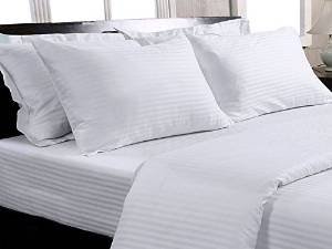 Trance Home Linen Cotton 300TC Self Satin Stripe Single Fitted Bed Sheet with 1 Pillow Cover-White