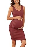 Photo Gallery ecavus abito aderente da donna a coste di maternità slim fit senza maniche con scollo rotondo per gravidanza abito aderente per abbigliamento casual, ruggine, l Photo Gallery ecavus abito aderente da donna a coste di maternità slim fit senza maniche con scollo rotondo per gravidanza abito aderente per abbigliamento casual, ruggine, l