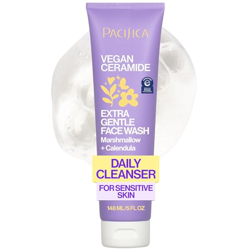 Pacifica Face Wash for Sensitive Skin Facial Cleanser Vegan Ceramide Barrier Repair Extra Gentle for Daily Fragrance Free for Sensitive Skin, Clean Beauty, Vegan & Cruelty-Free Dermatologist Tested