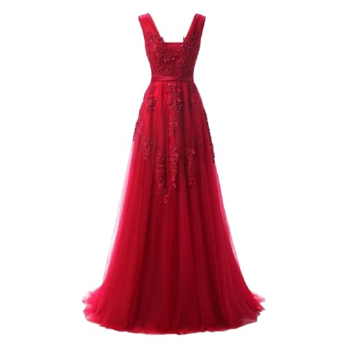 Robe de bal en tulle et dentelle applique avec col V plongeant chic