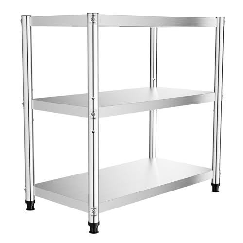 KANBCNG Estantería de acero inoxidable de 3 niveles, 80 x 80 x 40 cm, de acero inoxidable, capacidad de carga total de 20 a 30 kg, para baño, dormitorio, distancia ajustable aprox. 6 cm