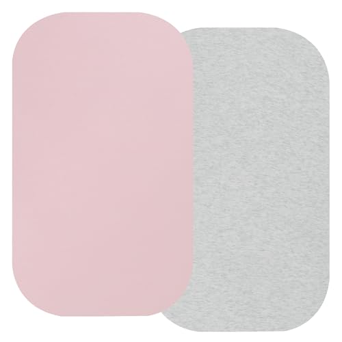 Image of Onacosht 100% Organic Cotton Bassinet Sheets 33" x 19" Compatiable with Baby Delight Beside Me Dreamer Bassinet & Mika Mikcy Bedside Sleeper, Jersey Knit, 2 Pack Pink and Light Grey
